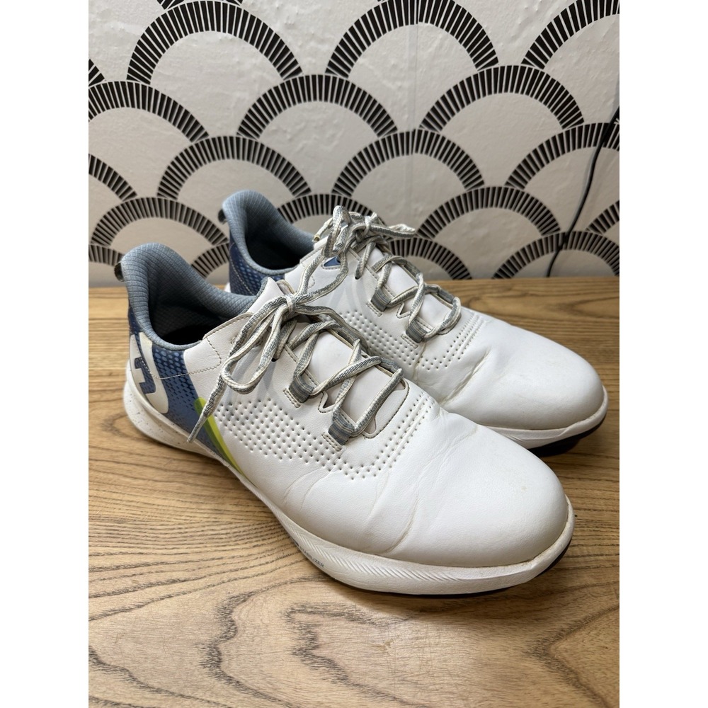 FootJoy FJ Fuel Mens 12M Spikeless Golf Shoes Leather White Blue Waterproof 2024
